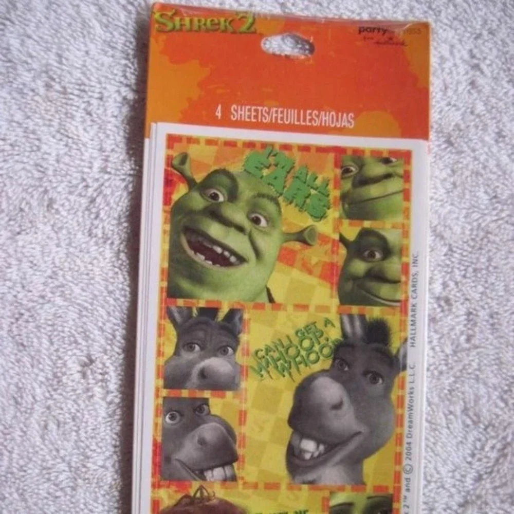 Shrek 2 Hallmark Party Express Stickers 4 Sheets 2004 Birthday Donkey Fiona